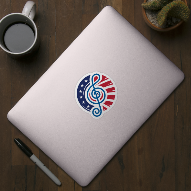Round America Flag Design with a Treble Clef Music Note at the Center by GeeTee